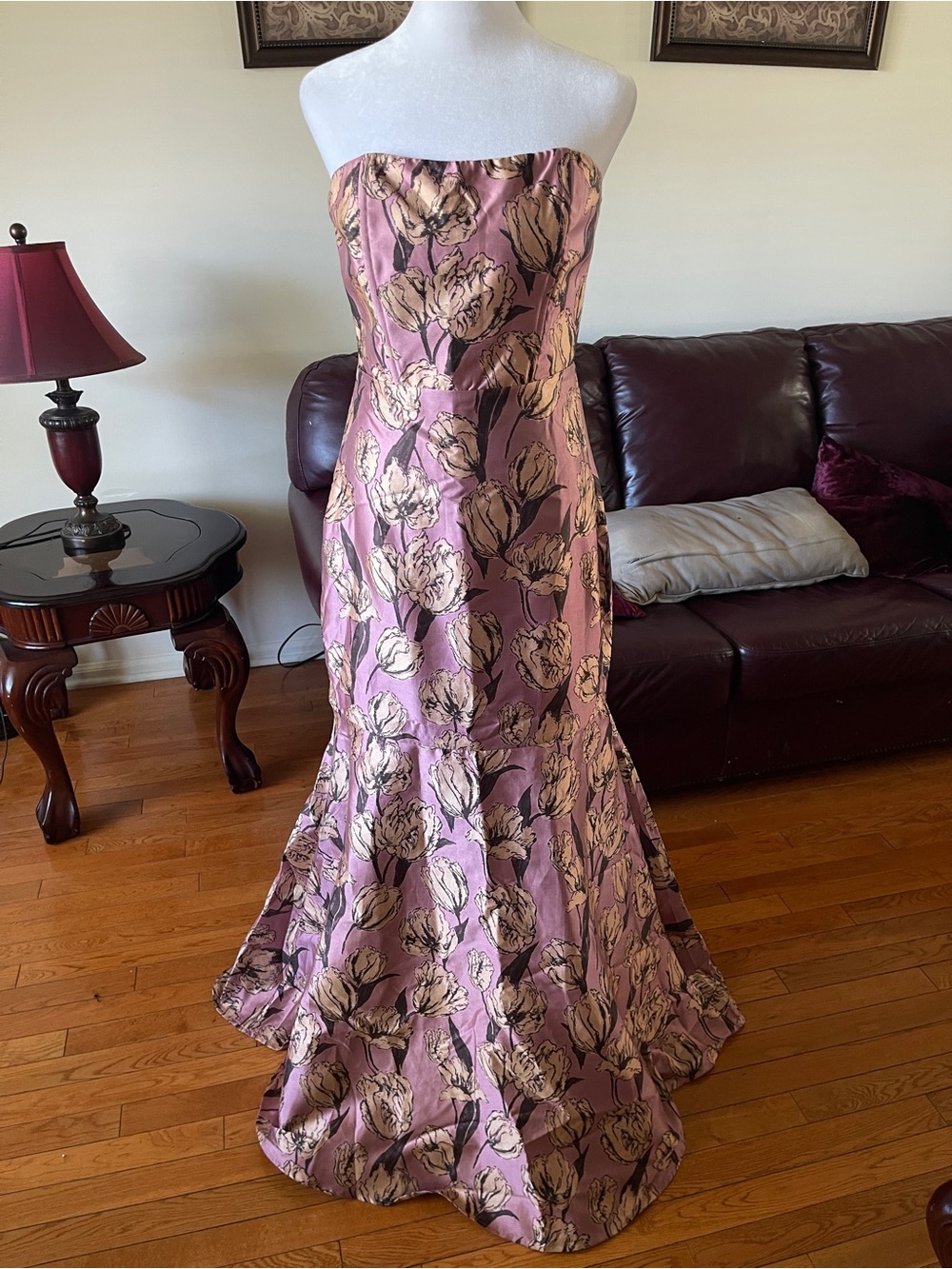 Lulus Gowning Around Mauve Floral Jacquard Strapless Maxi Dress - Picture 5 of 12